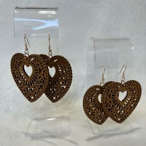 Anthropologie Inspired Wood Heart Earrings